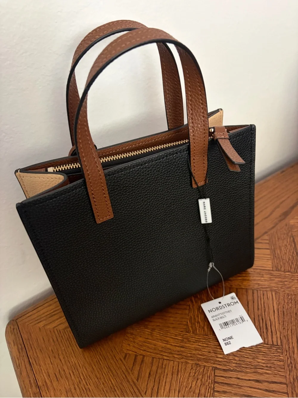 Marc Jacobs Black, Cream & Brown Satchel with Logo Front